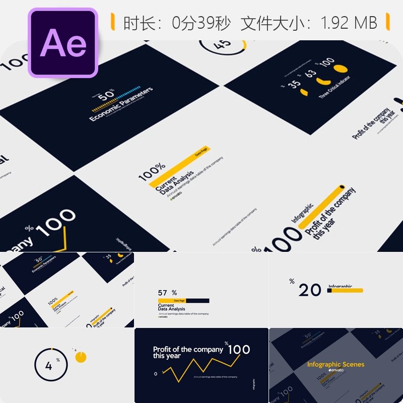 AE模板信息图表场景科技企业数据可视化世界地图动画设计制作