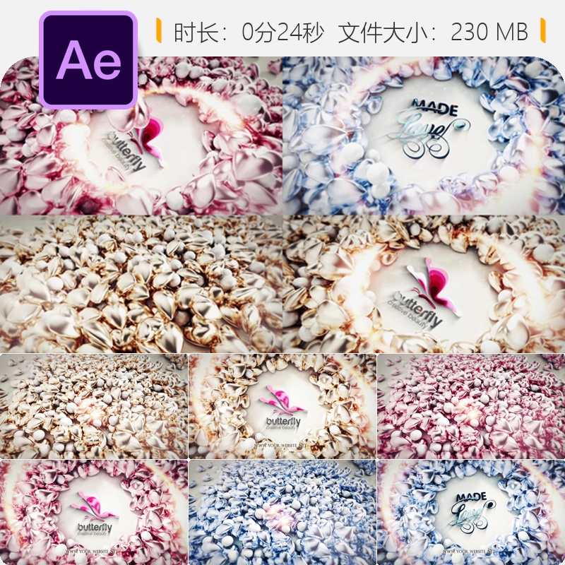 永恒爱情故事浪漫婚礼相册回忆录浪漫玫瑰花瓣金色戒指AE模板