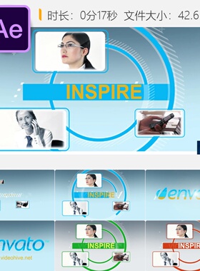 多用途蓝色抽象企业LOGO动画AE模板4K开场排版明亮光线效果展示