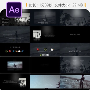 AE模板电影片尾滚动字幕圣诞节片名动画4K片尾演职员表特效制作