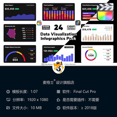 FCPX数据可视化MG动画模板 商业金融图表动态信息图设计素材包
