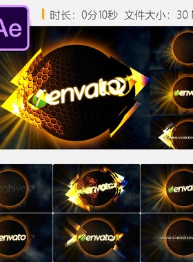 NANO PLANET LOGO动画AE模板云彩橙色蓝色星球主题4K高清特效