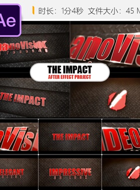 电影动画AE模板3D文字LOGO震撼冲击红色电影预告片片头特效设计