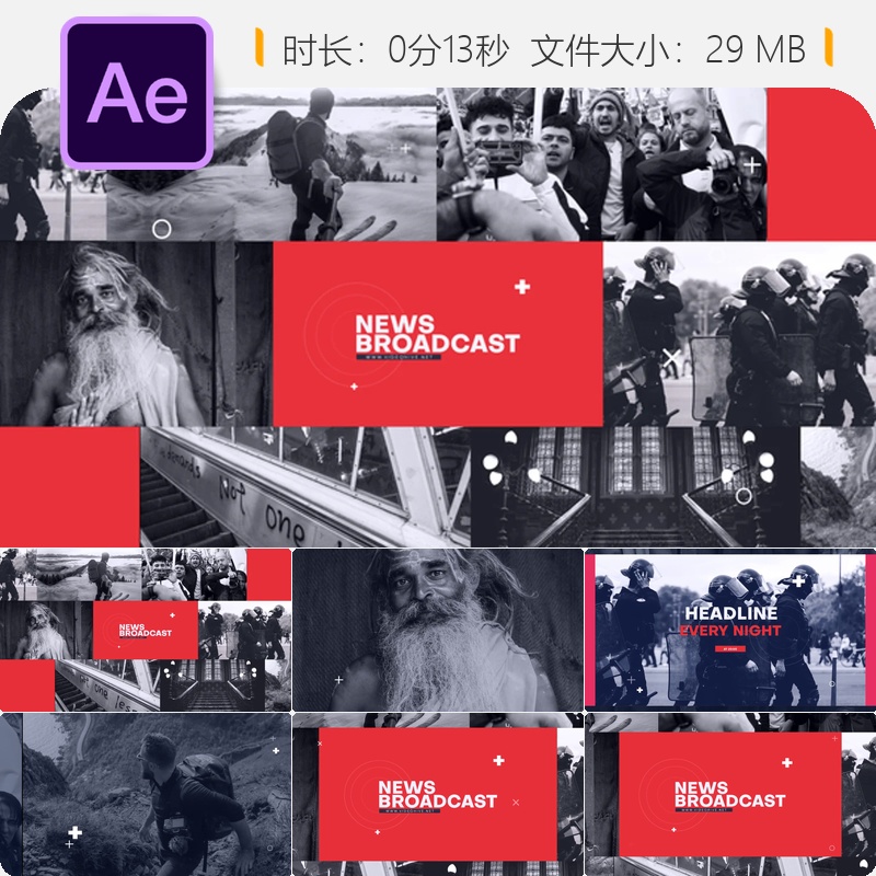 AE模板新冠疫情新闻片头开场广播包装动画4K高清视频素材下载