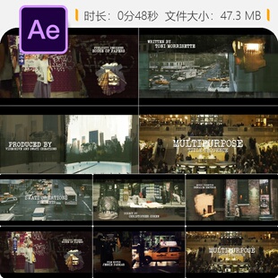 电影历史犯罪纪录片AE模板多用途序列片头开场动画4K影视片名