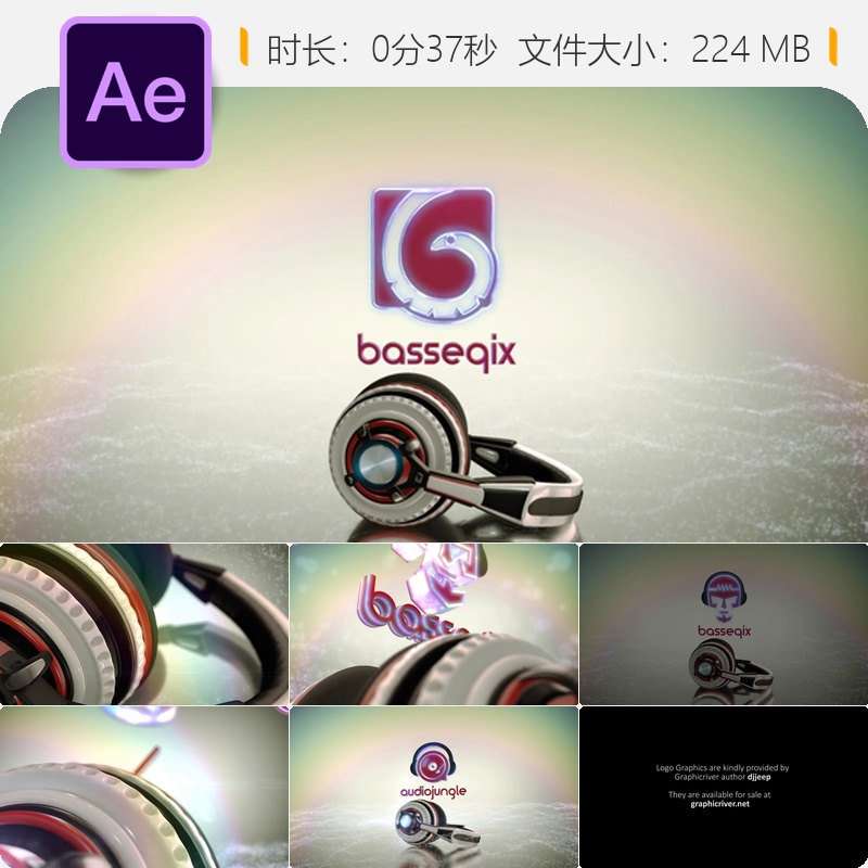 AE模板耳机标志开场动画4K LOGO动画视频模板After Effects制作