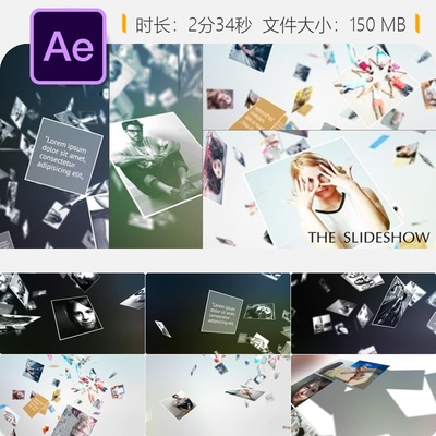 照片相册幻灯片AE模板婚礼家庭生日聚会商业展示经典优雅风格