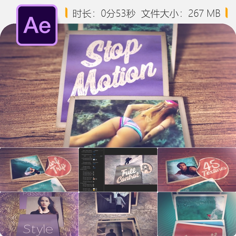 AE模板快节奏定格动画开场纹理照片幻灯片动态排版广播级4K效果