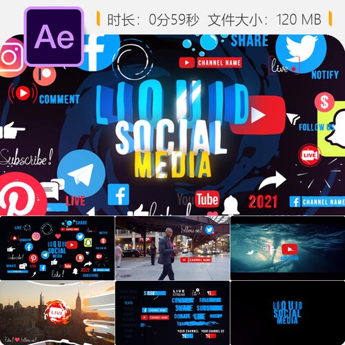 Liquid Social Media AE模板卡通动态元素社交媒体动画视频素材