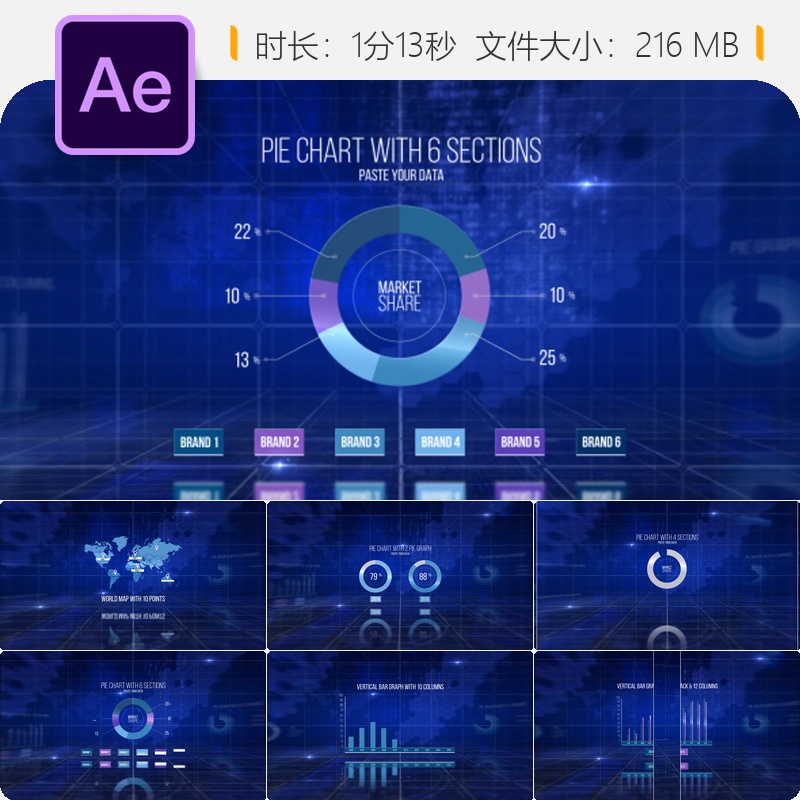 深色商务数据信息图表AE模板统计图表企业演示动画设计制作