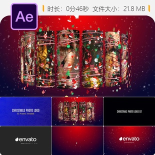 圣诞节日LOGO动画AE模板雪花粒子圣诞树新年祝福片头开场特效