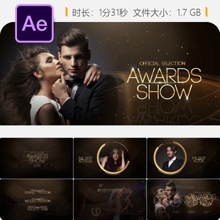 奥斯卡颁奖典礼AE模板金色电影预告片相框视频展示广播合集装设计