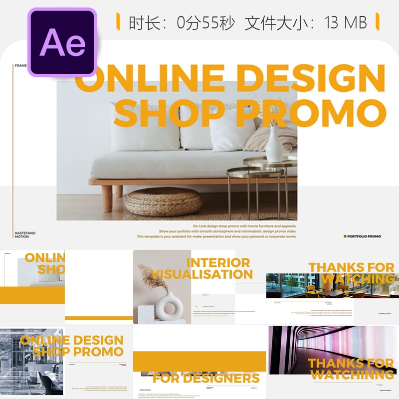 在线设计商店AE模板简约家居企业宣传社交媒体片头动画4K高清