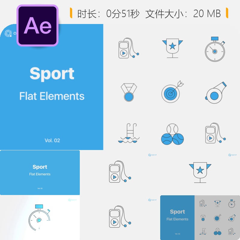 运动标志动画AE模板企业品牌科技感动画循环LOGO展示片头设计