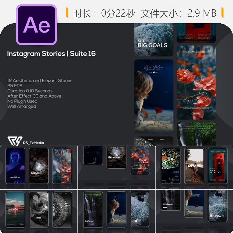 Instagram故事AE模板清洁企业广告动画宣传片设计商务风格套装