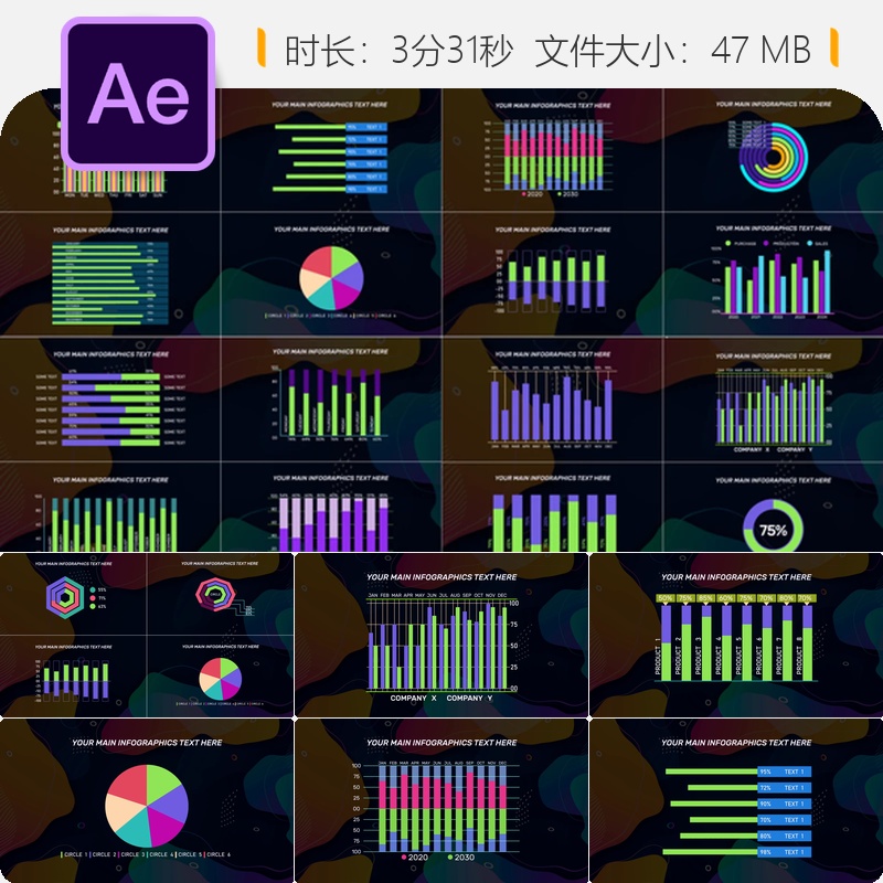 AE模板动态数据图表信息图企业分析动画视频素材AE制作专业模板