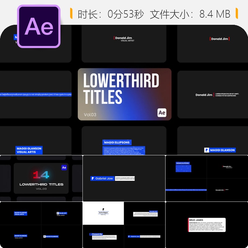AE模板动态下三分动画模板适用于Premiere与After Effects