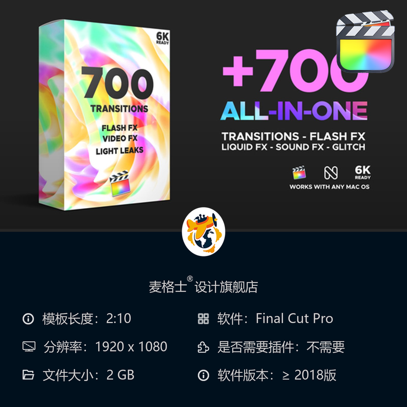 FCPX专业无缝转场模板 电影感动态转场效果 短视频MG动画素材合集