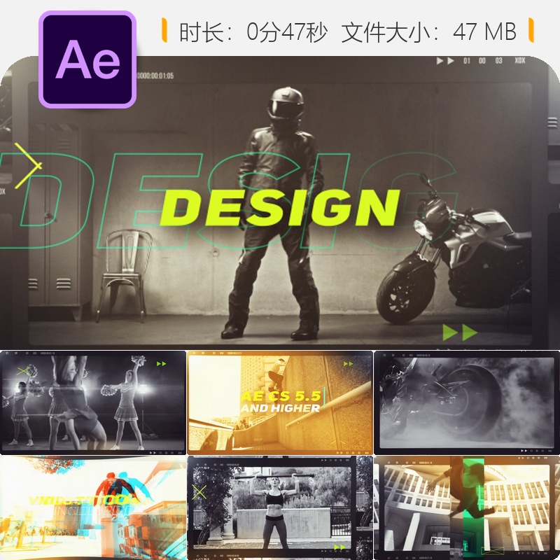 AE模板能量运动开场片头4K动态LOGO动画健身频道宣传预告片头