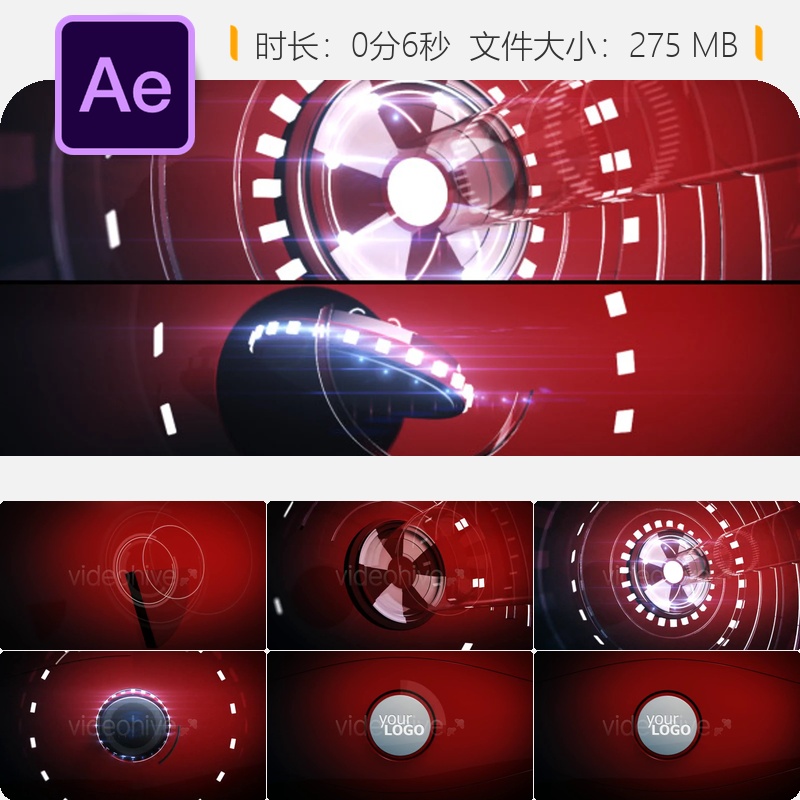 3D科技感圆形玻璃折射发光LOGO开场动画AE模板4K高清视频素材