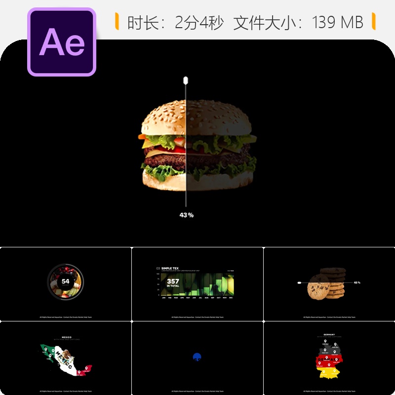 AE模板创意信息图表圆形图表统计地图动画设计元素可定制化图表