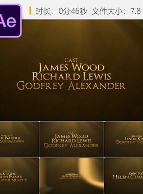 Gold Credits电影片尾AE模板简约风格4K片尾字幕动画设计模板