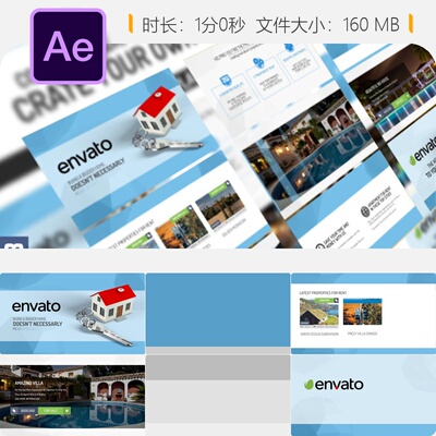 房地产电商促销AE模板简洁开场视频广告在线购物商品展示模板