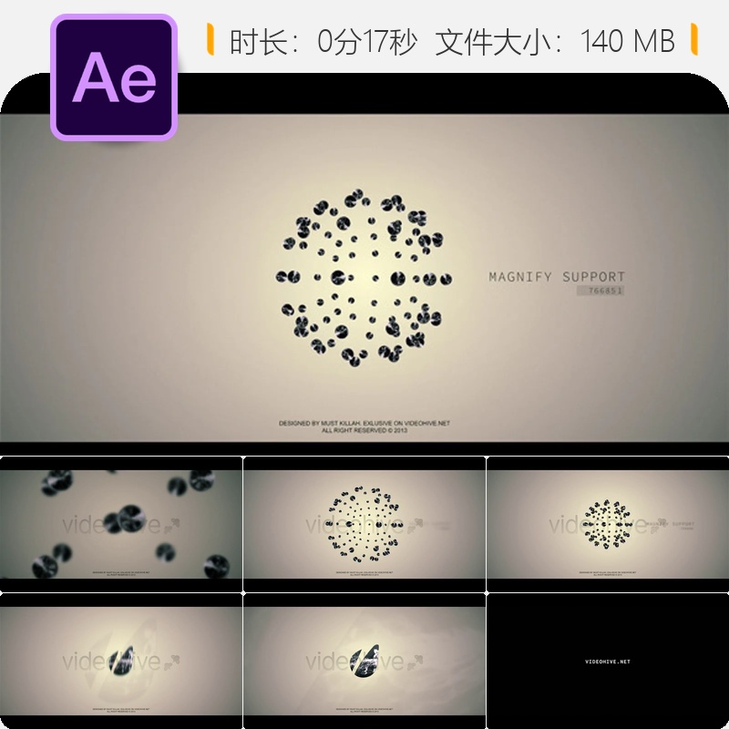AE模板磁性粒子3D标志开场动画Trapcode特效分子原子失真变形