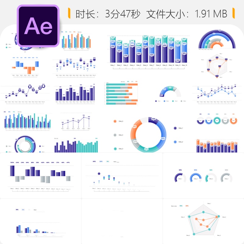 AE模板数据图表圆形创意设计企业沟通信息图形动态演示视频素材
