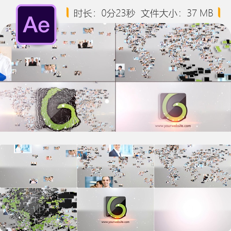 全球企业LOGO动画世界地图地球形成商务宣传AE模板4K视频素材