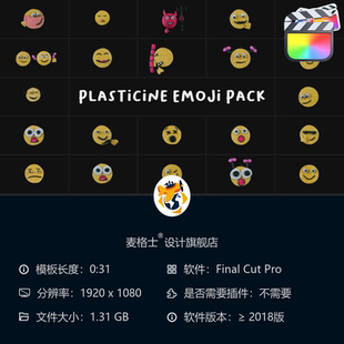FCPX黏土表情MG动画素材包 素彩色抽象脸部动态效果 卡通2D圆形元