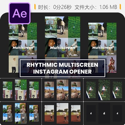 Rhythmic Multiscreen Opener Instagram AE模板动态时尚DJ俱乐部