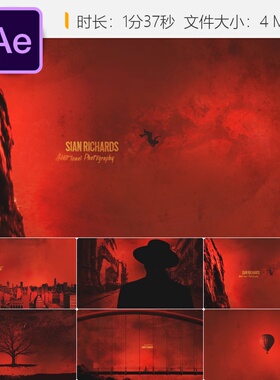 AE模板红色迷雾历史电影暗黑史诗恐怖片头开场场景4K特效