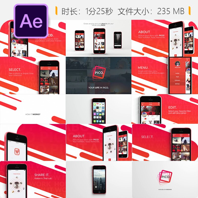 照片应用推广AE模板简约风格iPhone手机商业视频展示宣传模板
