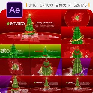 圣诞节日相册优雅开场AE模板雪花粒子新年问候视频片头4K高清