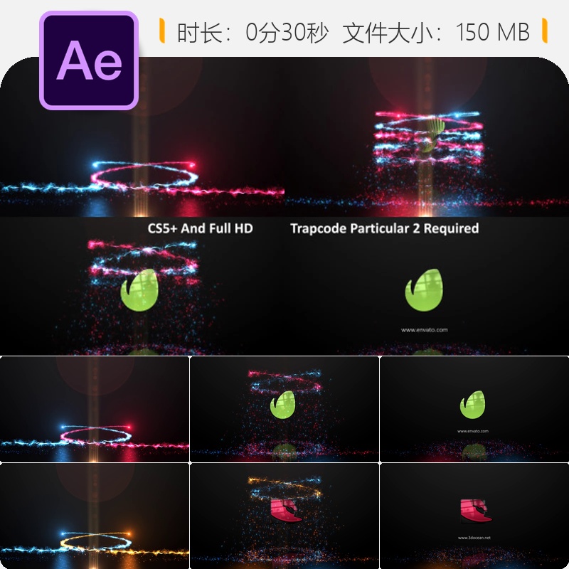 发光粒子LOGO揭示优雅开场霓虹光效抽象动画AE模板4K视频素材