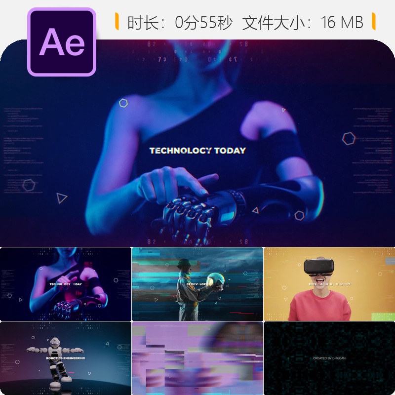 未来科技数据可视化AE模板赛博朋克风格虚拟现实开场动画4K高清