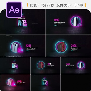 黑色星期五促销AE模板动态开场动画圣诞麋鹿频道卡片动作元素