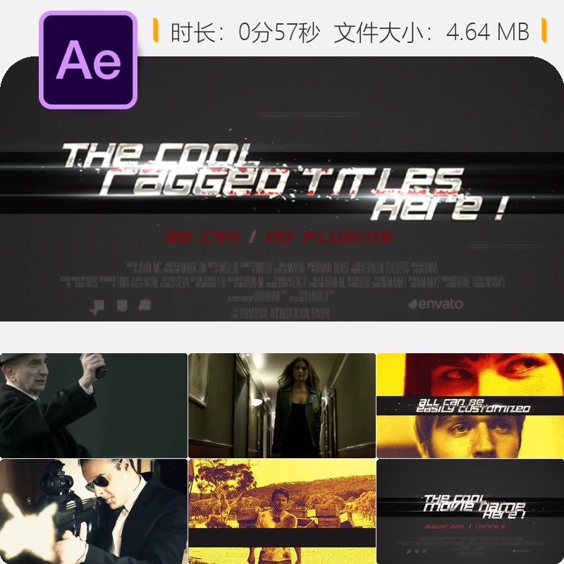 破碎条纹卡通彩色电视宣传片AE模板动画电影片头特效镜头光晕