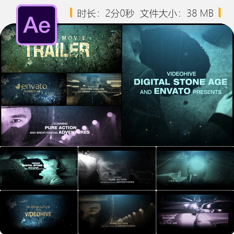 AE模板电影预告片片头动作史诗大片4K影视特效开场动画设计制作