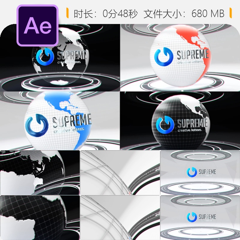 AE模板地球科技LOGO动画未来感立方体星球企业标志AE工程文件