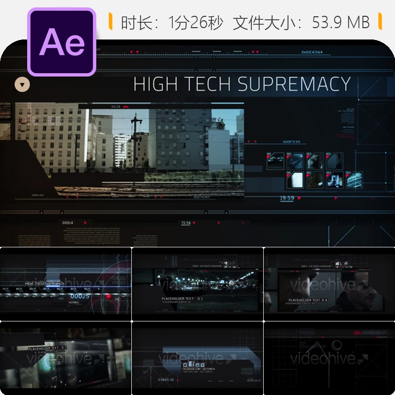 高科技电影预告片AE模板4K动态作品集展示科技感动作条纹设计