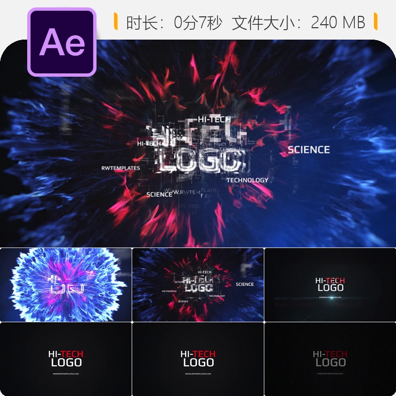高科技数字故障LOGO动画AE模板科技感标志展示科技风格特效设计