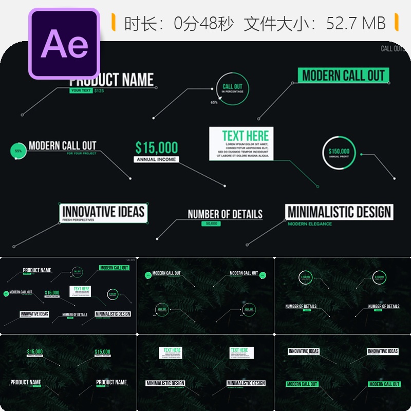 AE模板圆形标注信息动画视频特效制作数字圈出效果设计素材包