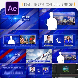 AE模板新闻广播包装片头动画LOGO演绎4K分辨率电视节目开场特效