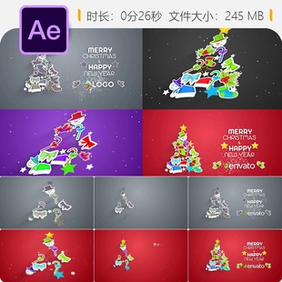 简约圣诞AE模板新年问候LOGO动画雪花冬季元素4K片头开场视频