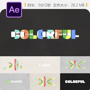 多彩手绘LOGO动画AE模板4K分辨率动态文字展示电视节目片头设计
