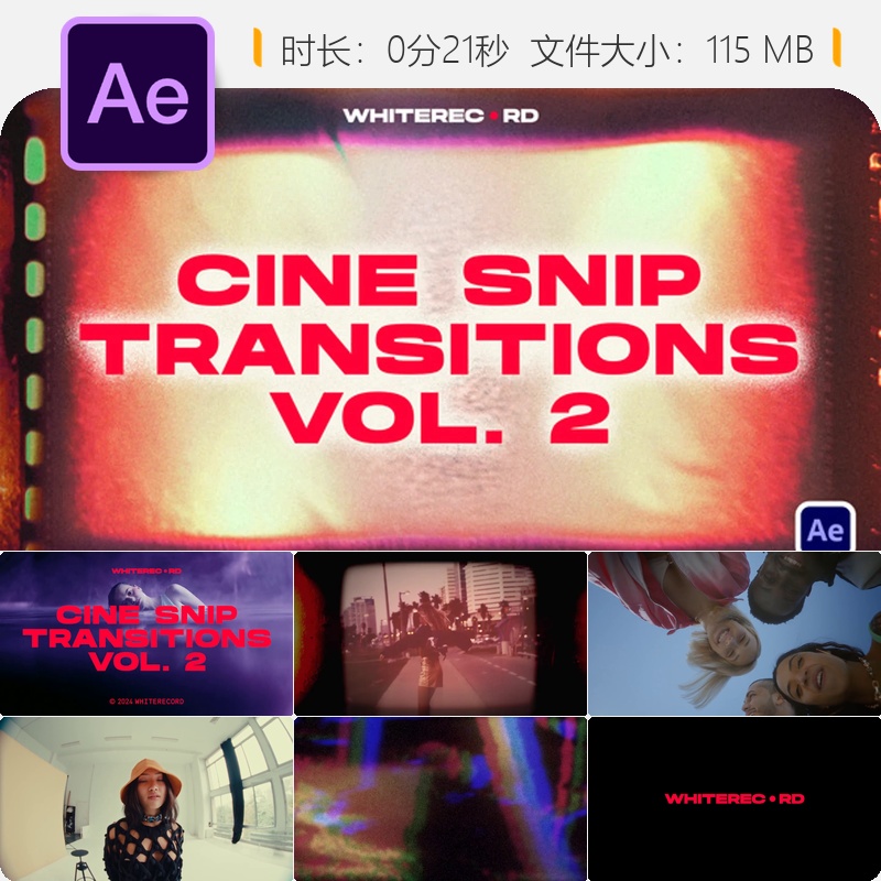 Cine Snip Transitions VOL2 AE模板复古电影胶片光效转场素材