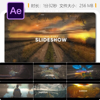Ink Time Parallax Slideshow AE模板墨迹动态史诗开场视频片头