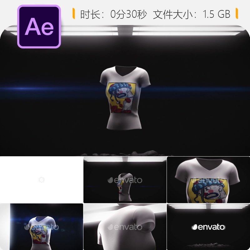 女性T恤广告AE模板商业促销视频服装店产品展示4K高清动画效果